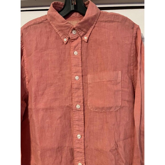 Abercrombie & Fitch Linen Shirt Mens Large Long Sleeve Button Down Coral - Picture 3 of 6